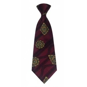 Mens Burgundy Geometric Floral Pattern Silk Neck Tie